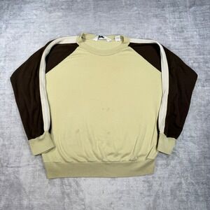 Kmart Sweater Mens Large Tan Brown Color Block Vintage 1970s Acrylic Crewneck